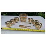 Culver Ltd Gold Barware Set Ice Bowl and Six Rock