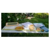 Serving trays and cutting board glass , wood