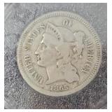 1865 U.S. Civil War Era 3 Cent Nickel