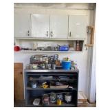 White shel with contents, gray shelf with