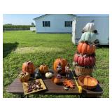 Fall decor with pumpkins, acorn bowl and tote