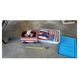 Americana white and blue,  wagon pillows tote