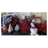 Christmas pillows, Santa, trees and decor along