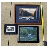 Framed elk, river and picture by Dale German of
