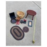 Wooden table, table mat, basket and kids older