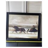 31.5 x 25.5 framed horse sleigh print