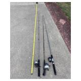 Three fishing poles with Zebco reels
