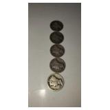 5 Mercury dimes.