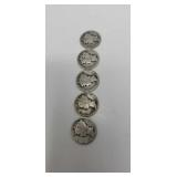 5 Mercury Dimes.