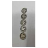 5  Mercury Dimes.