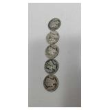 5  Mercury Dimes.