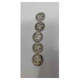 5  Mercury Dimes.