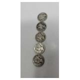 5 Mercury Dimes.