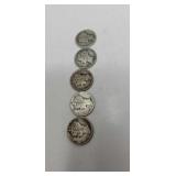 5  Mercury Dimes.