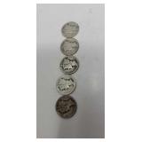 5  Mercury Dimes.