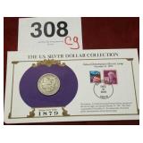 1879 MORGAN SILVER DOLLAR & 3¢ STAMP HONORING