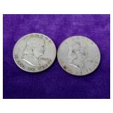 2 Franklin Half Dollars - X Count