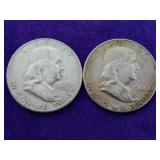 2 Franklin Half Dollars - X Count