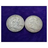 2 Franklin Half Dollars - X Count