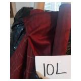 FABRIC, SOLID BURGUNDY 3 YRDS, PLAID 1 1/2 YRDS