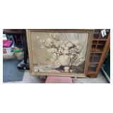 Signed print flower vase with flowers