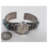 STERLING & TURQUOISE WATCH BAND WITH