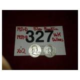 1951-D & 1953-D SILVER FRANKLIN HALF DOLLARS - X