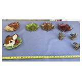 Leaf platters, duck figurines, Rudolph and bird