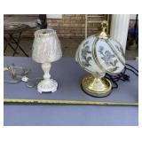 Silver shade lamp and glass flower shade lamp