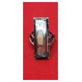 Sterling Silver Abalone Ring Stamped Rectangular
