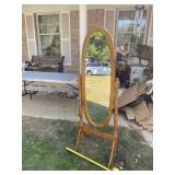 Mirror with wooden frame and stand