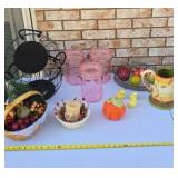 Wire Baskets, plastic containers, candles and