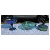 Three pieces of Carnival Glass