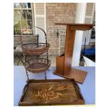 Wire basket, wooden tray and slide in sofa table