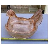 Hen on the nest vintage pink glass