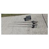 4  fishing rod and reels and tackle box