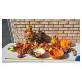Fall decor,  glass pumpkins, wooden bowls and