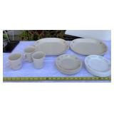 Corning mugs and Corelle plates and trays