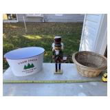 Christmas bucket, basket and nutcracker missing a
