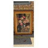framed still-life painting of a vase of flowers