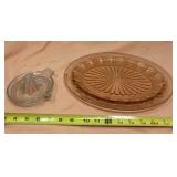 Marigold carnival glass dish and juicer.