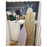 Ironing board, trash can, iron, starch and