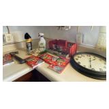 Clock, new mouse pads, hammer, screwdrivers and