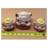 Pig salt & pepper shakers with grease dish .