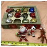 Shiny Brite ornaments and Santa, snowman and