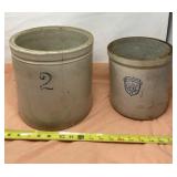 2 gallon crock with cracks and UHL Pottery