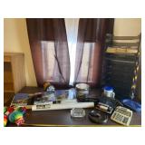 Tall desk Stackable organizers, adding machine,