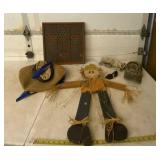 Hanging scarecrow, marble board, hats, gloves and