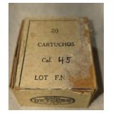 South America Army Box of 20  45 caliber bullets.