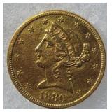 1880 S5.00 Liberty Head gold coin